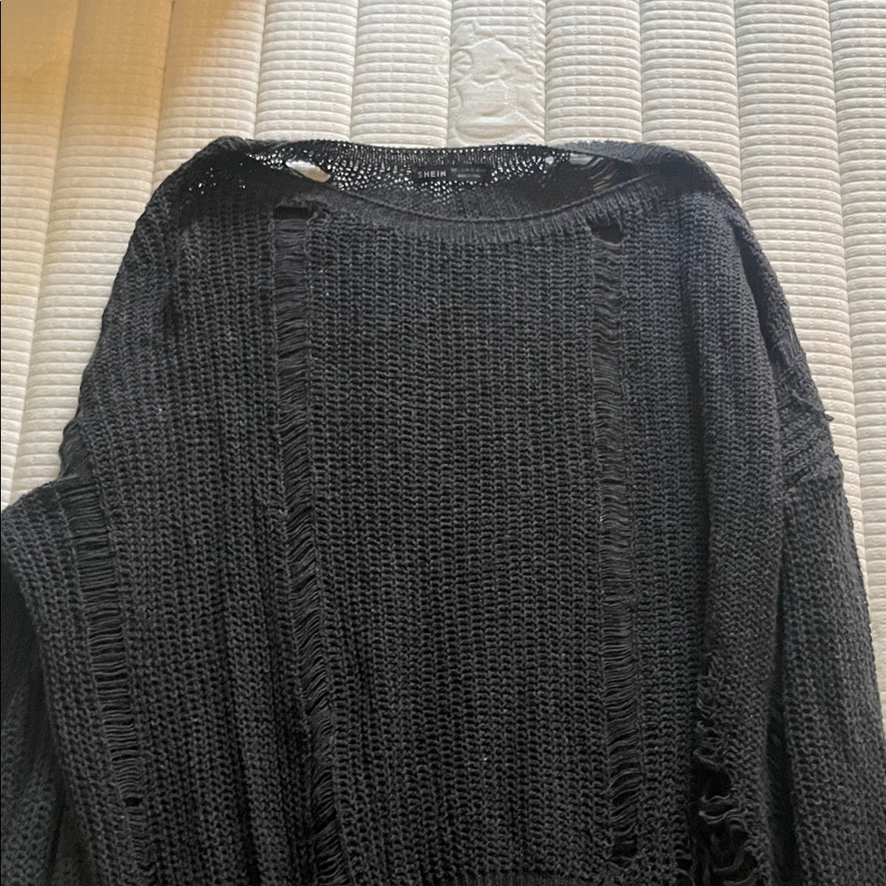 Black Distressed Women's Sweater